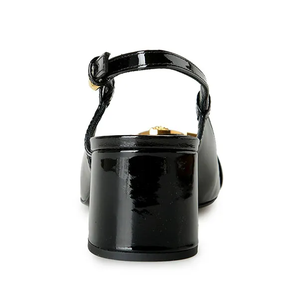 Giày Cao Gót Nữ Versace Black Leather With Medusa Gold Logo 1003377 1A02056 1B00V Màu Đen Size 38