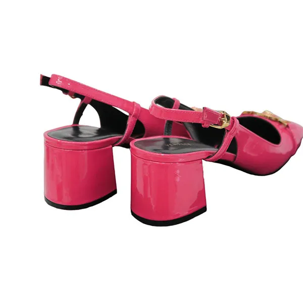 Giày Cao Gót Nữ Versace Pink Leather With Medusa Gold Logo 1003377 1A02056 1PF8V Màu Hồng - 4