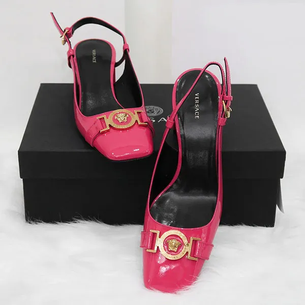 Giày Cao Gót Nữ Versace Pink Leather With Medusa Gold Logo 1003377 1A02056 1PF8V Màu Hồng - 1