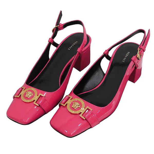 Giày Cao Gót Nữ Versace Pink Leather With Medusa Gold Logo 1003377 1A02056 1PF8V Màu Hồng - 3