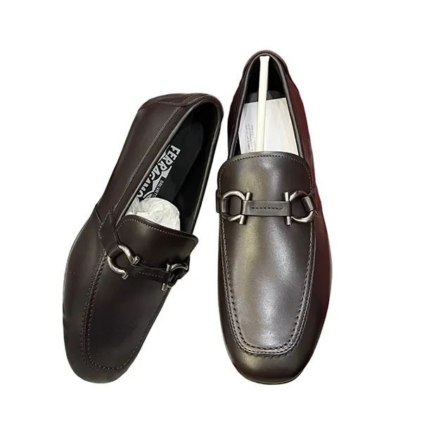 Giày Lười Nam Salvatore Ferragamo With Gancini Ornament Màu Nâu Size 6.5
