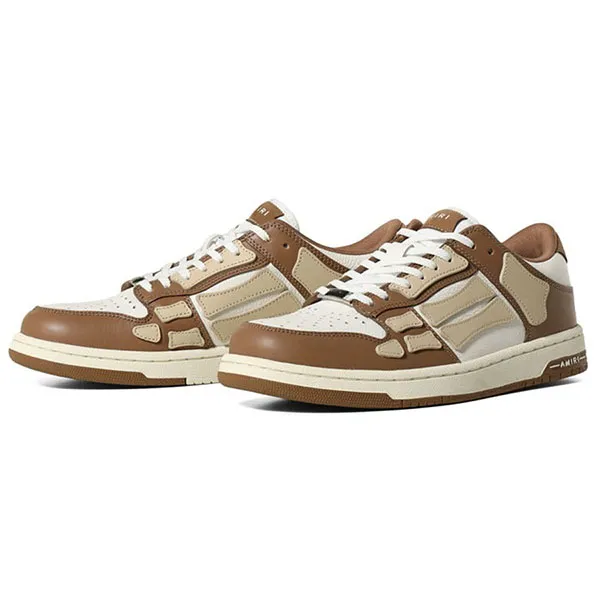Giày Sneaker Nam Amiri Skel Top Low Brown Leather PF23MFS005 Màu Nâu Trắng Size 42 - Giày - Vua Hàng Hiệu