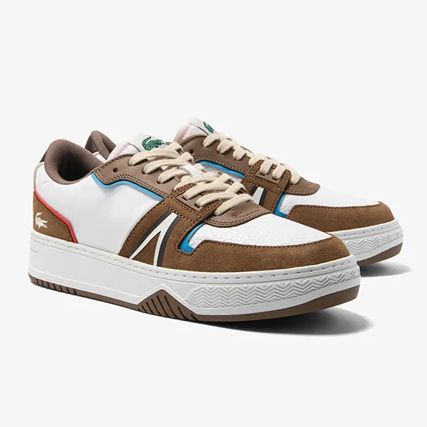 Giày Thể Thao Nam Lacoste Leather Colour Block Trainers L001 123 BRW Phối Màu Size 8