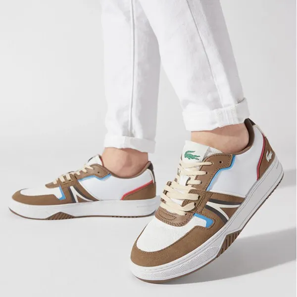 Giày Thể Thao Nam Lacoste Leather Colour Block Trainers L001 123 BRW Phối Màu Size 8