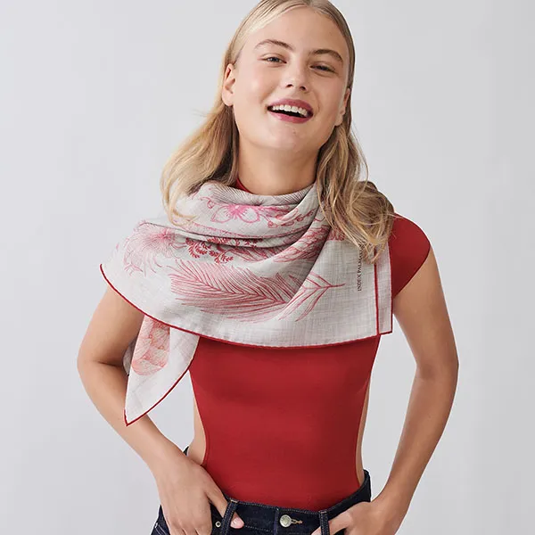 Khăn Nữ Hermès Index Palmarum Light Scarf 90 H393366SV02 Màu Hồng
