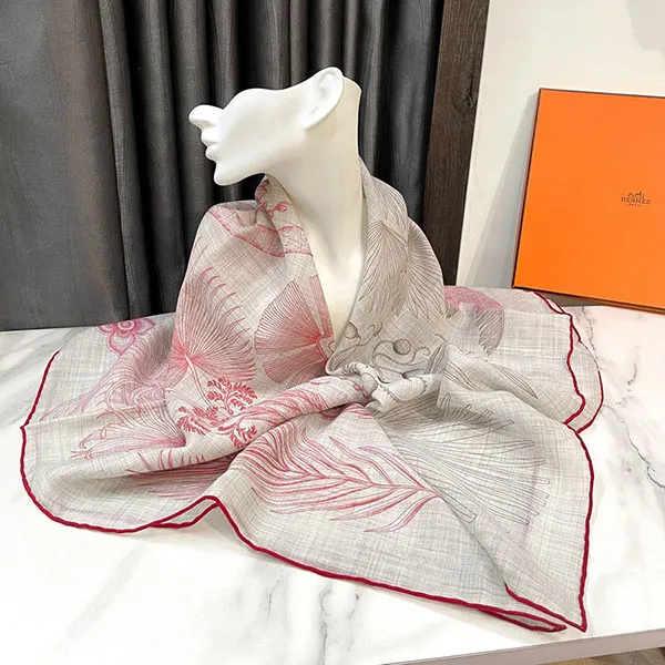 Khăn Nữ Hermès Index Palmarum Light Scarf 90 H393366SV02 Màu Hồng