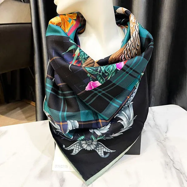 Khăn Nữ Salvatore Ferragamo Silk Scarf Màu Xanh