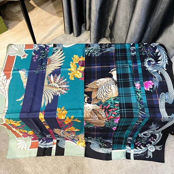 Khăn Nữ Salvatore Ferragamo Silk Scarf Màu Xanh
