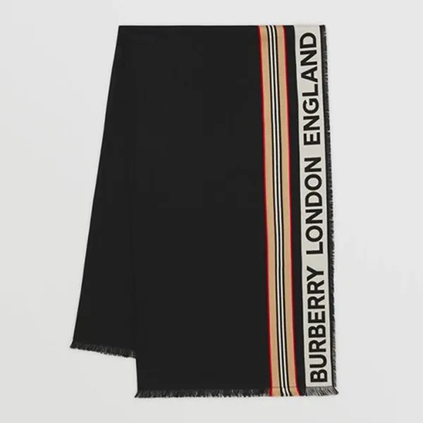 Khăn Quàng Cổ Burberry Icon Stripe Logo Detail Cotton Scarf Màu Đen - Thời trang - Vua Hàng Hiệu