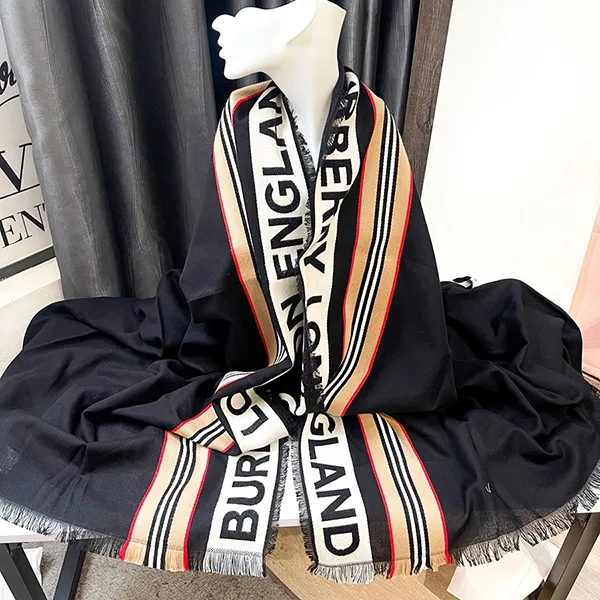 Khăn Quàng Cổ Burberry Icon Stripe Logo Detail Cotton Scarf Màu Đen - Thời trang - Vua Hàng Hiệu