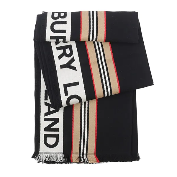 Khăn Quàng Cổ Burberry Icon Stripe Logo Detail Cotton Scarf Màu Đen - Thời trang - Vua Hàng Hiệu