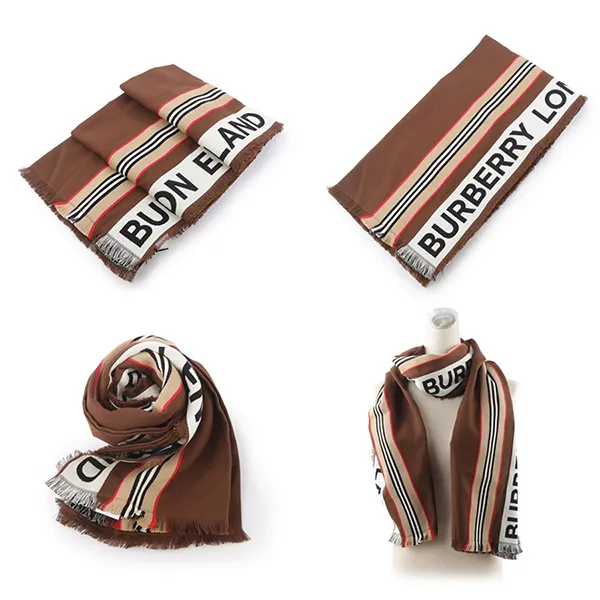 Khăn Quàng Cổ Burberry Icon Stripe Logo Detail Cotton Scarf Màu Nâu - Thời trang - Vua Hàng Hiệu