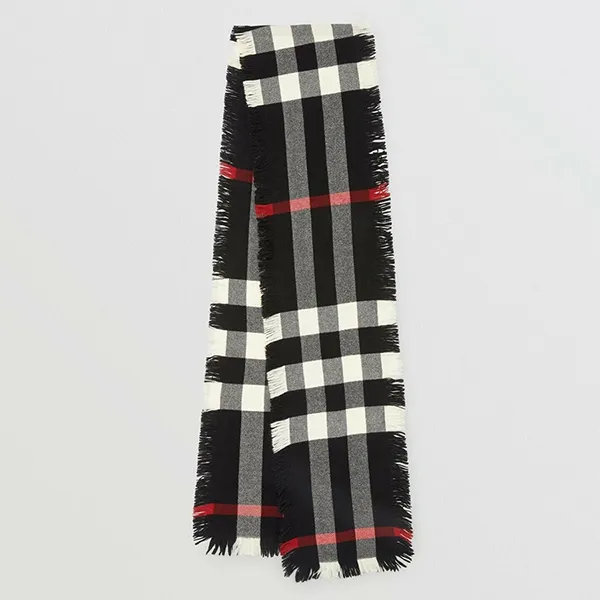 Khăn Quàng Cổ Burberry Wool Half Mega Fashion Plaid Check Fringe Scarf Màu Đen Trắng - Thời trang - Vua Hàng Hiệu