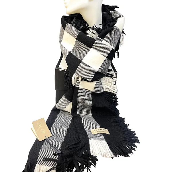Khăn Quàng Cổ Burberry Wool Half Mega Fashion Plaid Check Fringe Scarf Màu Đen Trắng - Thời trang - Vua Hàng Hiệu