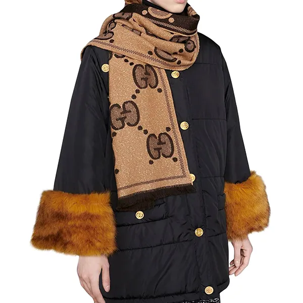 Khăn Quàng Cổ Gucci GG Supreme Jacquard Scrapf Màu Nâu Be