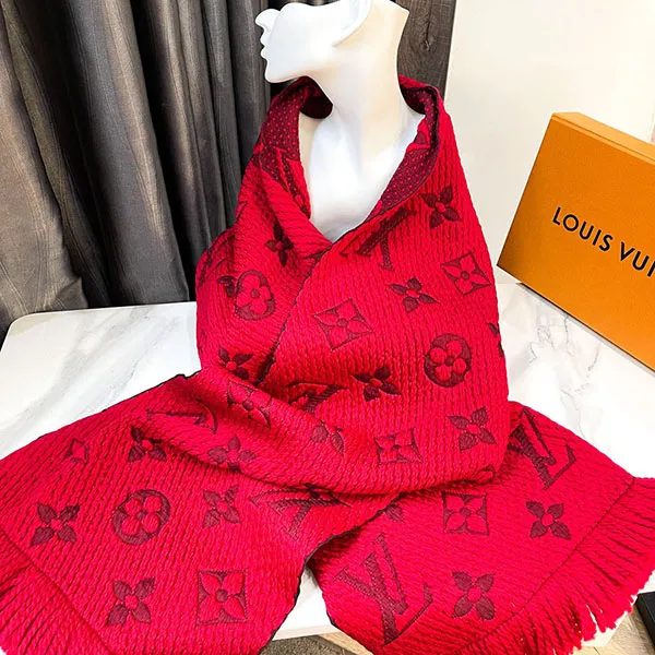 Khăn Quàng Cổ Nữ Louis Vuitton LV Red Wool & Silk Logomania Shine Scarf Màu Đỏ - Thời trang - Vua Hàng Hiệu