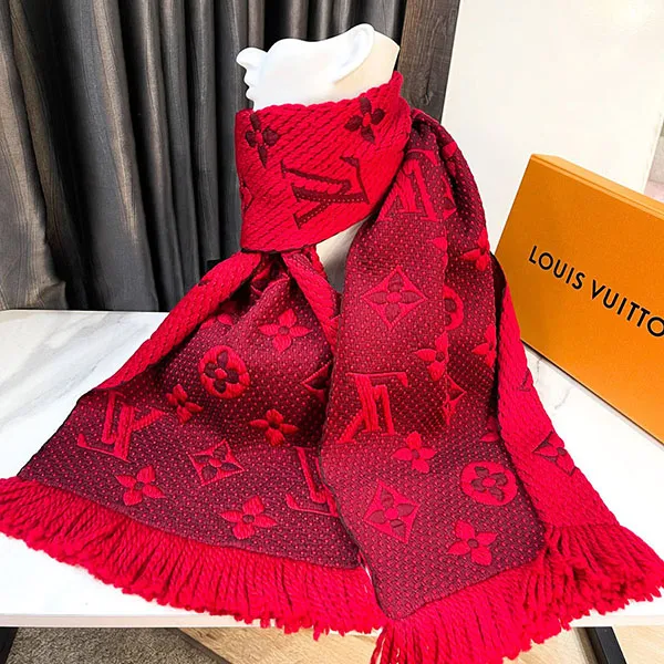 Khăn Quàng Cổ Nữ Louis Vuitton LV Red Wool & Silk Logomania Shine Scarf Màu Đỏ - Thời trang - Vua Hàng Hiệu