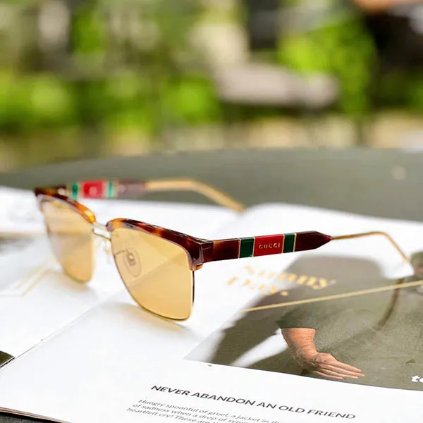 Kính Mát Nam Gucci Men's Rectangular Sunglasses GG0603S 006S Màu Nâu Havana