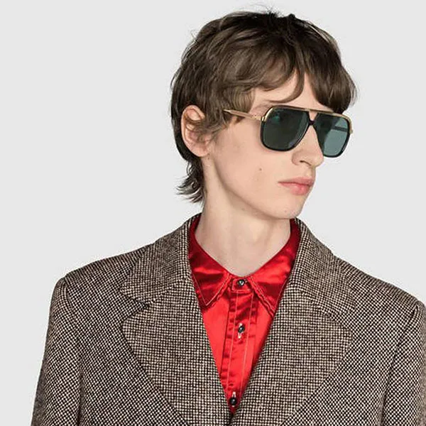 Kính Mắt Nam Gucci Sunglasses Black /Gold GG0020S Màu Xanh Vàng