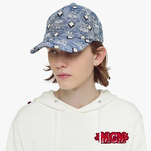 Mũ MCM Monogram Logo Tapestry Blue MEC BATQ01 LU001 Màu Xanh