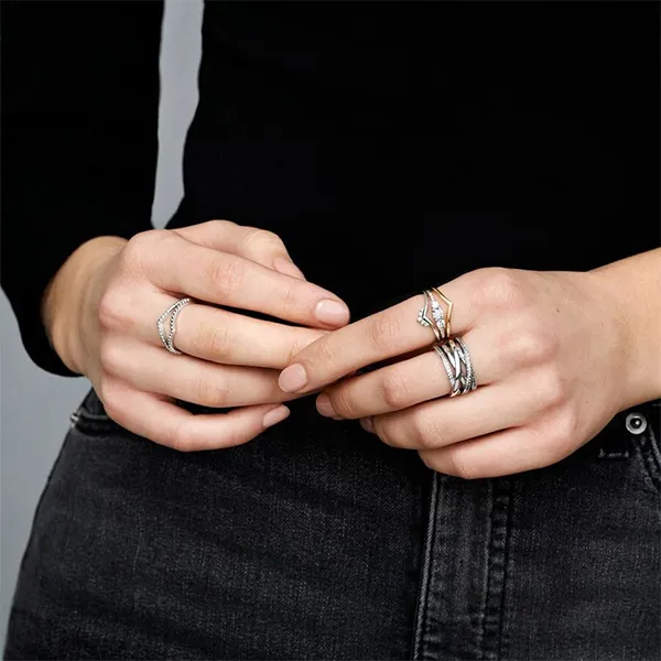 Nhẫn Nữ Pandora Sparkling Wishbone Ring 196316CZ Màu Bạc Size 56