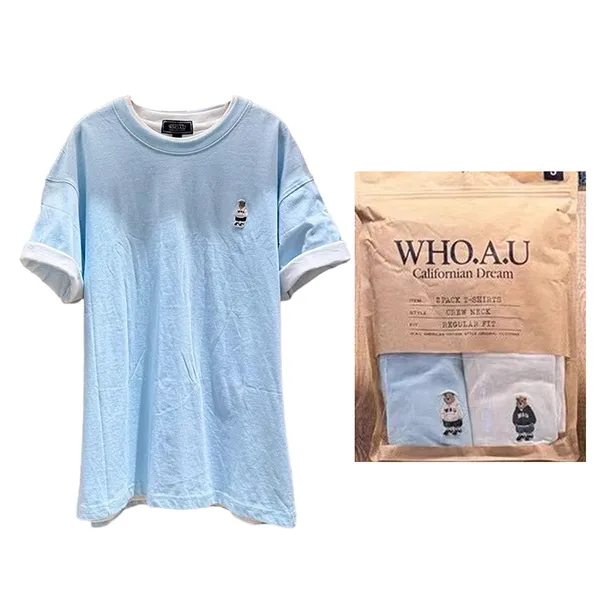 Set 2 Áo Phông WHOAU Collection Tshirt Màu Xanh - Trắng