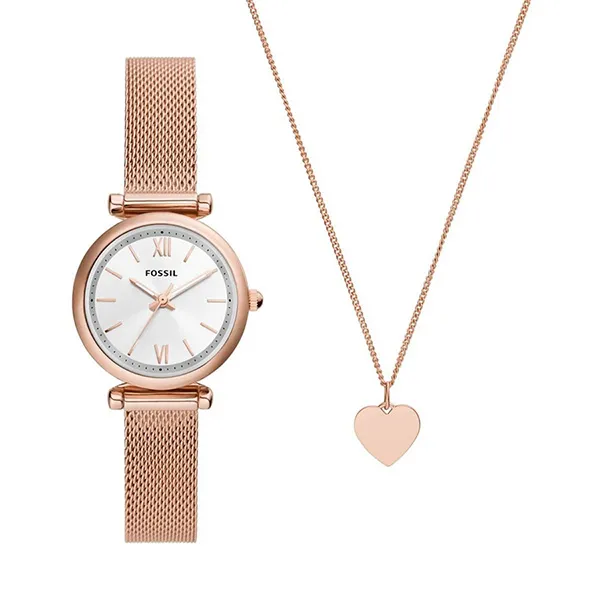 Set Đồng Hồ Và Dây Chuyền Nữ Fossil Carlie ES5314SET Màu Vàng Hồng