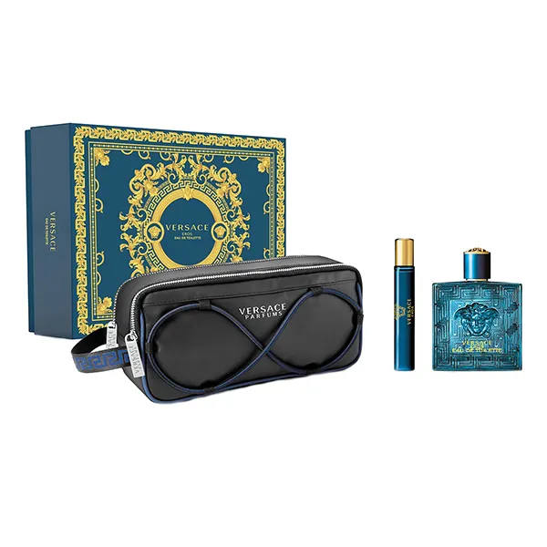 Set Nước Hoa Nam Versace Eros Man EDT Gift Set With Travel Bag 3 Món (100ml + 10ml +