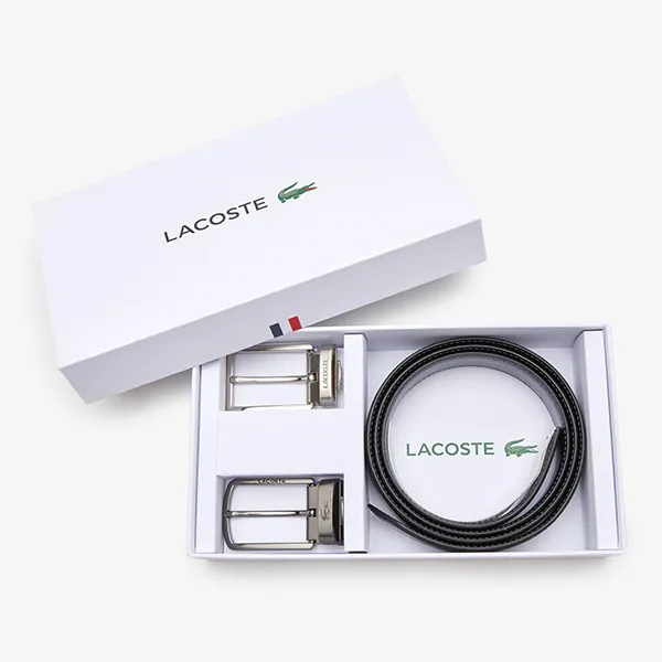 Set Thắt Lưng Nam Lacoste Two Pin Buckle Belt Gift Black RC4050 672 Màu Đen Size 100