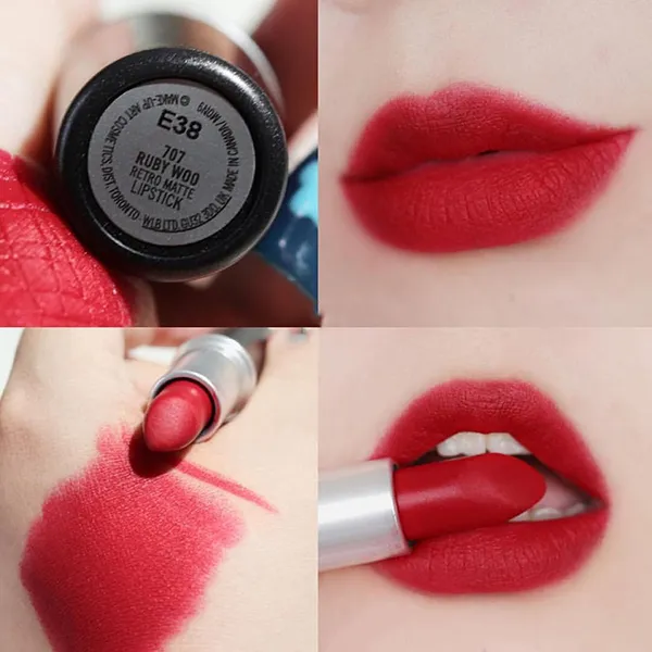 Son Lì MAC Retro Matte Lipstick 707 Ruby Woo Màu Đỏ Thuần