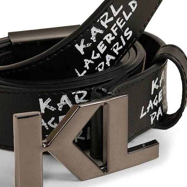 Thắt Lưng Karl Lagerfeld Graffiti Logo Leather Belt Màu Đen Size 90