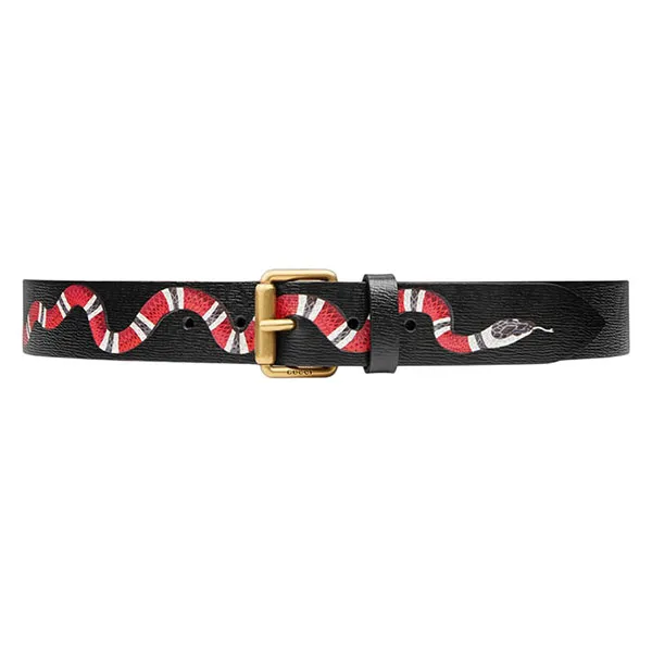 Thắt Lưng Nam Gucci Ravelluso Leather Belt With Kingsnake Detail 434520-DNI1T-1058 Màu Đen Size 80