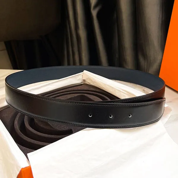 Thắt Lưng Nam Hermès Black Belt Leather Dây Trơn Không Có Mặt Khóa Màu Đen