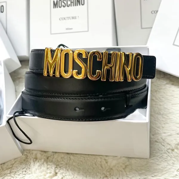 Thắt Lưng Nữ Moschino Black Hammered Leather Logo Belt 2.5cm Màu Đen - Thắt lưng - Vua Hàng Hiệu