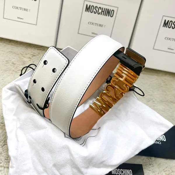 Thắt Lưng Nữ Moschino White Hammered Leather Logo Belt Màu Trắng - Thắt lưng - Vua Hàng Hiệu