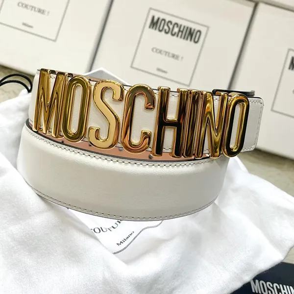 Thắt Lưng Nữ Moschino White Hammered Leather Logo Belt Màu Trắng - Thắt lưng - Vua Hàng Hiệu