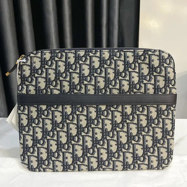 Túi Cầm Tay Dior Oblique Jacquard A Clutch Màu Đen Be