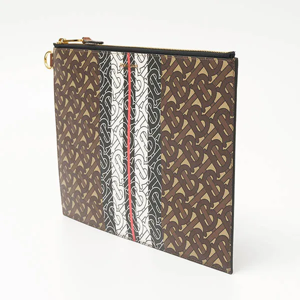 Túi Cầm Tay Nam Burberry Clutch BBR Hoạ Tiết TB Màu Nâu