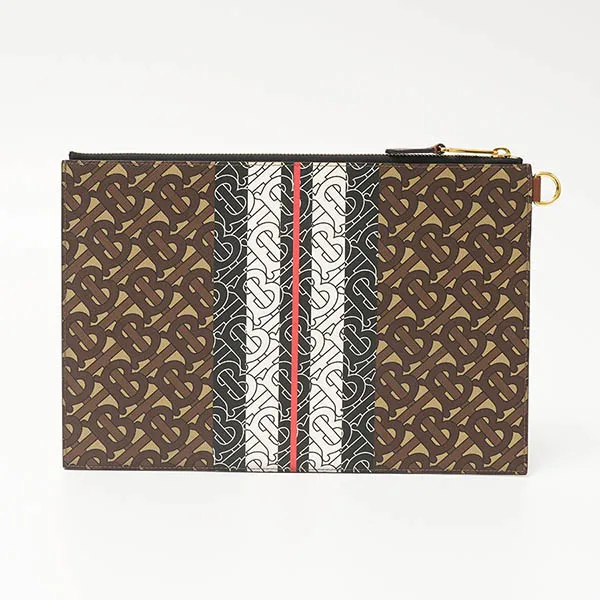Túi Cầm Tay Nam Burberry Clutch BBR Hoạ Tiết TB Màu Nâu