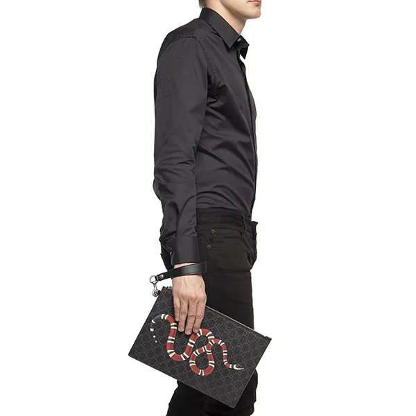 Túi Cầm Tay Nam Gucci Bestiary Pouch With Kingsnake Clutch Màu Đen