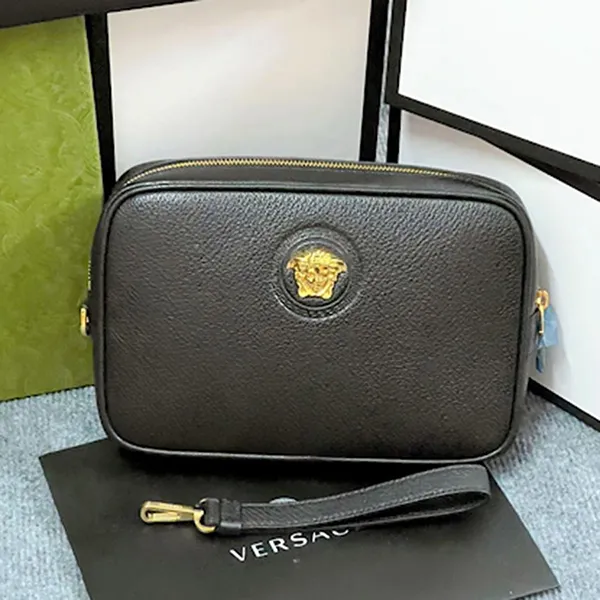 Túi Cầm Tay Versace Pouches Medusa Logo Black Màu Đen