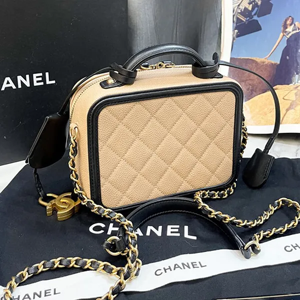 Túi Đeo Chéo Nữ Chanel Vanity Small Màu Đen Be