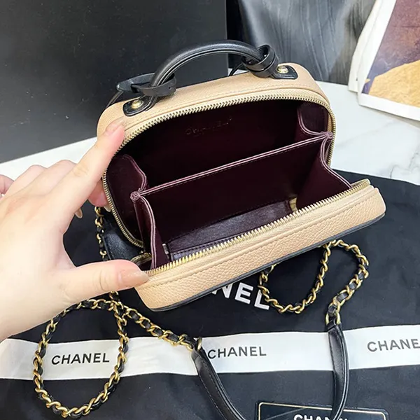 Túi Đeo Chéo Nữ Chanel Vanity Small Màu Đen Be