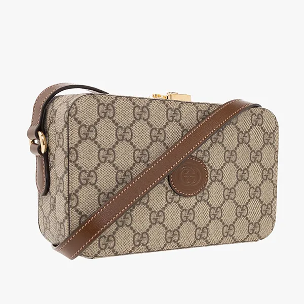 Túi Đeo Chéo Gucci Mini Trunk Bag With Interlocking G 723129 92TCG Beige Màu Xám/Nâu - Túi xách - Vua Hàng Hiệu