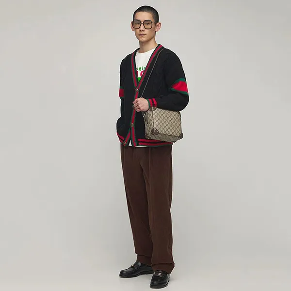 Túi Đeo Chéo Nam Gucci Trunk Shoulder Bag GG Coated Canvas Màu Beige
