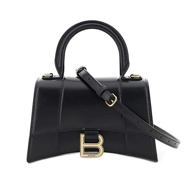 Túi Xách Tay Nữ Balenciaga Hourglass Gold Hardware Crossbody XS Black Leather 5928331QJ4M1000 Màu Đen - Túi xách - Vua Hàng Hiệu