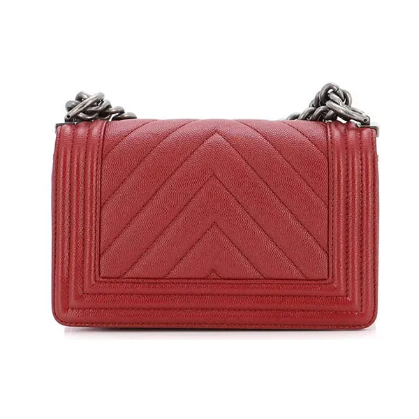 Túi Đeo Chéo Nữ Chanel Boy Flap Bag Chevron Caviar Small Màu Đỏ Đô - Túi xách - Vua Hàng Hiệu