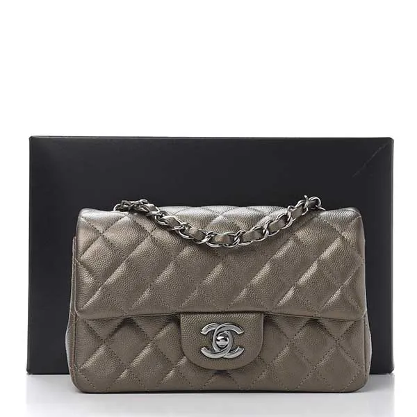 Túi Đeo Chéo Nữ Chanel Caviar Quilted Mini Rectangular Flap Bronze Màu Xám Đồng