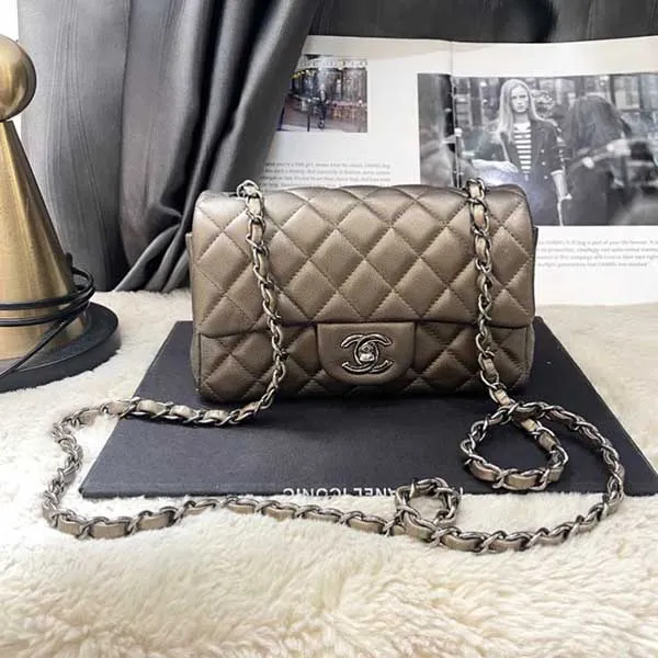 Túi Đeo Chéo Nữ Chanel Caviar Quilted Mini Rectangular Flap Bronze Màu Xám Đồng