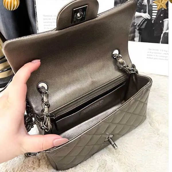 Túi Đeo Chéo Nữ Chanel Caviar Quilted Mini Rectangular Flap Bronze Màu Xám Đồng